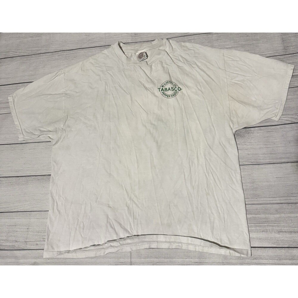 Vintage 90s Tabasco Hot Sauce Graphic T Shirt Rare Design Size 2XL XXL Defects - Picture 2 of 8